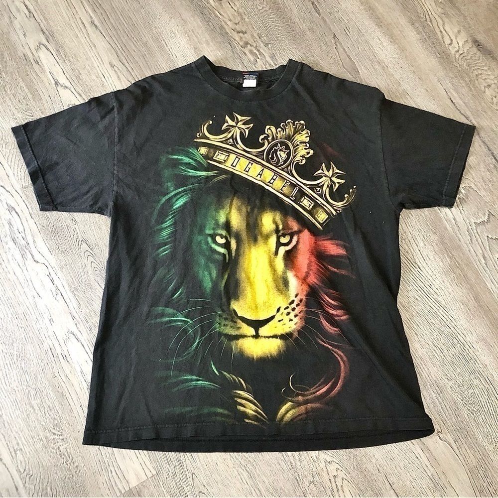Vintage 90’s Bob Marley Reggae Lion Rasta T Shirt Men’s X Large XL Black Zion.